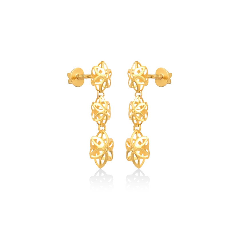 Golden Triple Bloom Drops Earrings
