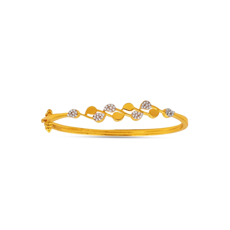 Floral Leaf 18kt Gold CZ Bangle
