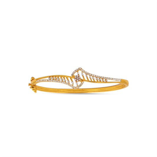 Contemporary Wave 18kt Gold CZ Bangle
