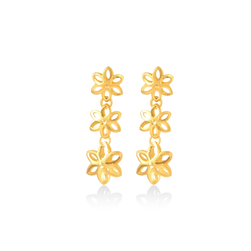 Golden Triple Bloom Drops Earrings