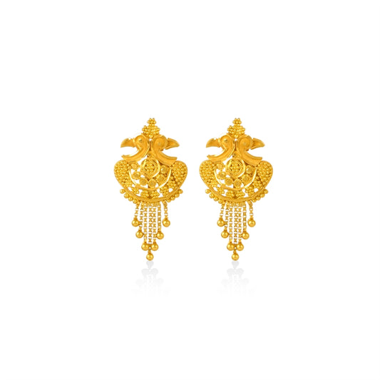 Golden Peacock Filigree Jhalar Earrings