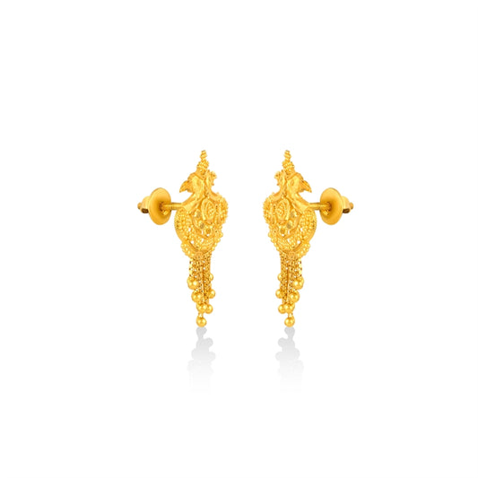 Golden Peacock Filigree Jhalar Earrings