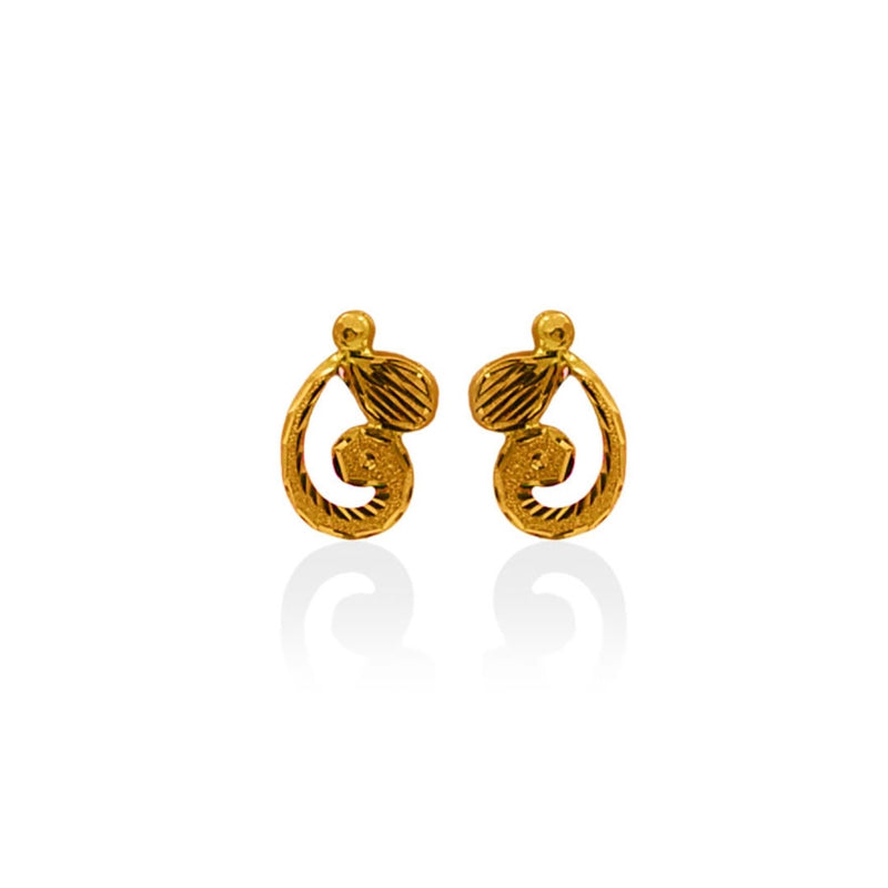 Golden Paisley Swirl Stud Earrings