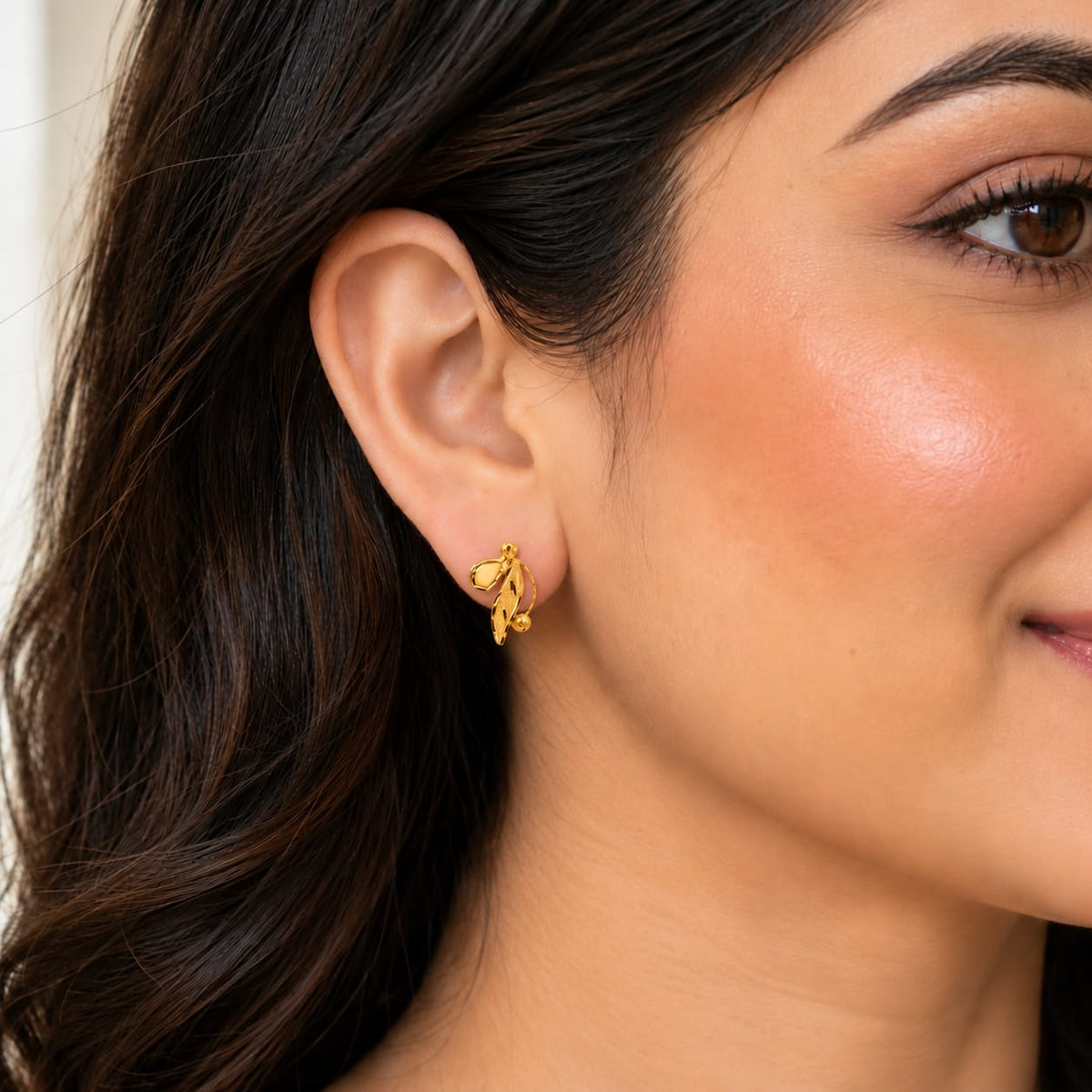 Golden Fern Leaf Stud Earrings