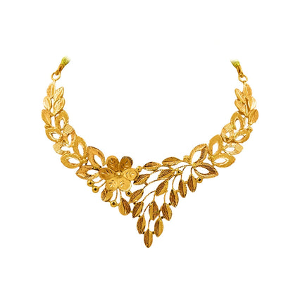 Floral Vine V-Shape Gold Necklace