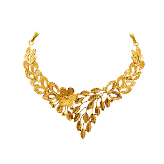 Floral Vine V-Shape Gold Necklace