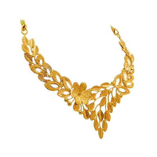 Floral Vine V-Shape Gold Necklace