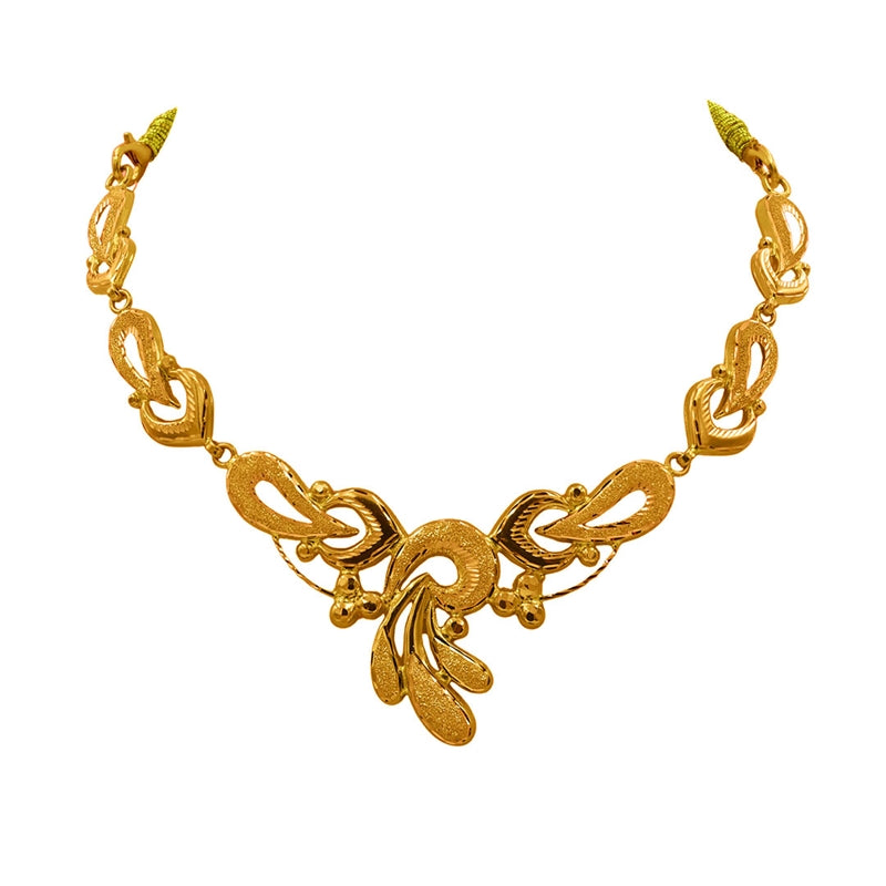 Curved Floral & Swirl Gold Necklace