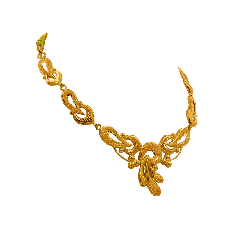 Curved Floral & Swirl Gold Necklace