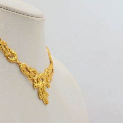Curved Floral & Swirl Gold Necklace